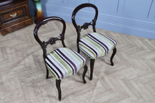 PAIR OF ANTIQUE VICTORIAN WALNUT BALLOON BACK DINING OCCASIONAL CHAIRS CABRIOLE - ADDITIONAL PHOTO 3