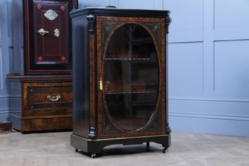 ORIGINAL ANTIQUE AESTHETIC MOVEMENT EBONISED GOLD INLAID DISPLAY CABINET C1880 - ADDITIONAL PHOTO 1