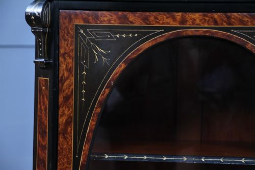 ORIGINAL ANTIQUE AESTHETIC MOVEMENT EBONISED GOLD INLAID DISPLAY CABINET C1880 - ADDITIONAL PHOTO 2