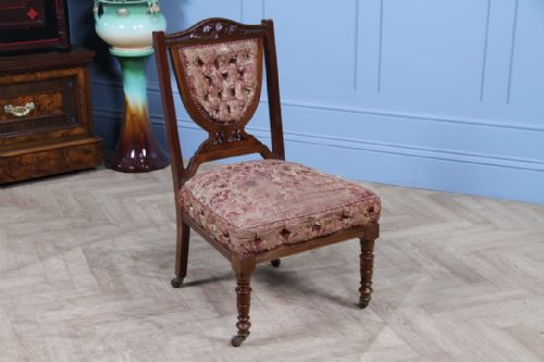 ANTIQUE EDWARDIAN CARVED WALNUT ORIGINAL UPHOLSTERY NURSING CHAIR C1890 - ADDITIONAL PHOTO 1