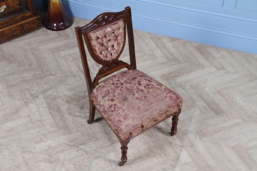 ANTIQUE EDWARDIAN CARVED WALNUT ORIGINAL UPHOLSTERY NURSING CHAIR C1890 - ADDITIONAL PHOTO 2