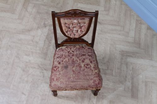 ANTIQUE EDWARDIAN CARVED WALNUT ORIGINAL UPHOLSTERY NURSING CHAIR C1890 - ADDITIONAL PHOTO 3