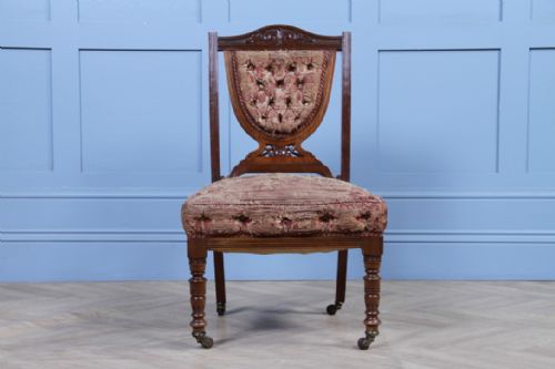 ANTIQUE EDWARDIAN CARVED WALNUT ORIGINAL UPHOLSTERY NURSING CHAIR C1890 - ADDITIONAL PHOTO 8