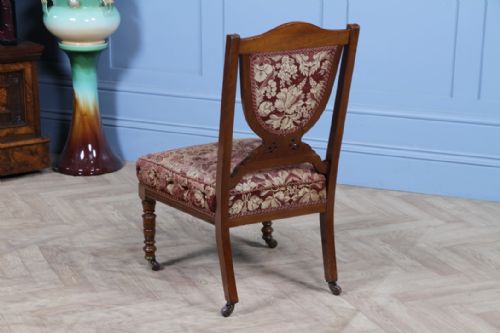 ANTIQUE EDWARDIAN CARVED WALNUT ORIGINAL UPHOLSTERY NURSING CHAIR C1890 - ADDITIONAL PHOTO 9