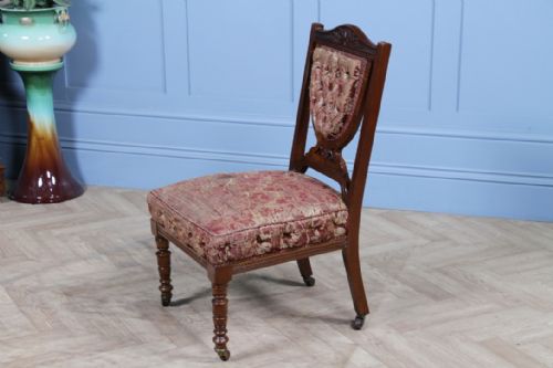 ANTIQUE EDWARDIAN CARVED WALNUT ORIGINAL UPHOLSTERY NURSING CHAIR C1890 - ADDITIONAL PHOTO 12