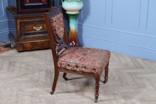 ANTIQUE EDWARDIAN CARVED WALNUT ORIGINAL UPHOLSTERY NURSING CHAIR C1890 - ADDITIONAL PHOTO 13