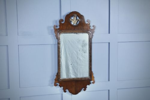 ANTIQUE GEORGIAN GEORGE III WALNUT HANGING WALL MIRROR WITH ORIGINAL GLASS C1760 - ADDITIONAL PHOTO 1