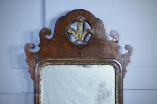 ANTIQUE GEORGIAN GEORGE III WALNUT HANGING WALL MIRROR WITH ORIGINAL GLASS C1760 - ADDITIONAL PHOTO 3