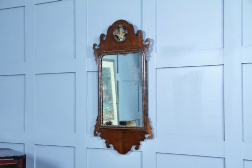 ANTIQUE GEORGIAN GEORGE III WALNUT HANGING WALL MIRROR WITH ORIGINAL GLASS C1760 - ADDITIONAL PHOTO 5