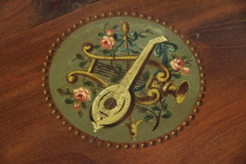 ANTIQUE EDWARDIAN MAHOGANY INLAID OCCASIONAL HALL LAMP TABLE PAINTED TOP C1890 - ADDITIONAL PHOTO 4