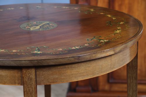 ANTIQUE EDWARDIAN MAHOGANY INLAID OCCASIONAL HALL LAMP TABLE PAINTED TOP C1890 - ADDITIONAL PHOTO 7
