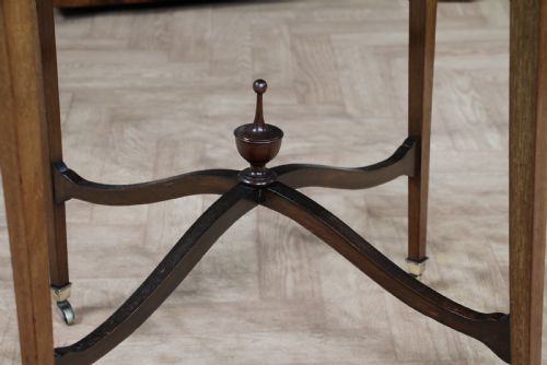 ANTIQUE EDWARDIAN MAHOGANY INLAID OCCASIONAL HALL LAMP TABLE PAINTED TOP C1890 - ADDITIONAL PHOTO 8