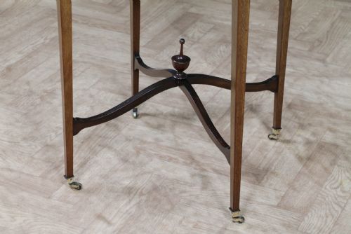 ANTIQUE EDWARDIAN MAHOGANY INLAID OCCASIONAL HALL LAMP TABLE PAINTED TOP C1890 - ADDITIONAL PHOTO 9