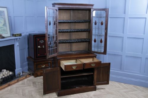 ANTIQUE LATE VICTORIAN 19TH CENTURY ARTS CRAFTS WALNUT GLAZED BOOKCASE CABINET C1890 - ADDITIONAL PHOTO 1
