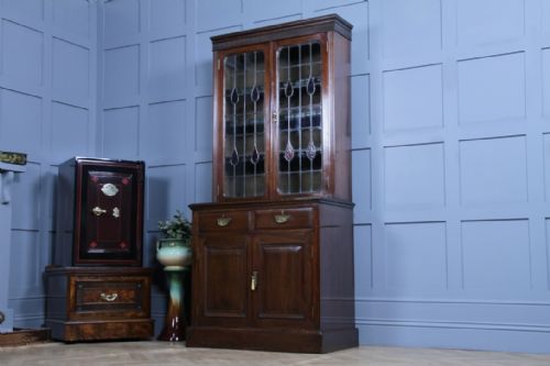 ANTIQUE LATE VICTORIAN 19TH CENTURY ARTS CRAFTS WALNUT GLAZED BOOKCASE CABINET C1890 - ADDITIONAL PHOTO 2