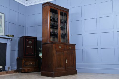 ANTIQUE LATE VICTORIAN 19TH CENTURY ARTS CRAFTS WALNUT GLAZED BOOKCASE CABINET C1890 - ADDITIONAL PHOTO 3
