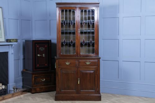 ANTIQUE LATE VICTORIAN 19TH CENTURY ARTS CRAFTS WALNUT GLAZED BOOKCASE CABINET C1890 - ADDITIONAL PHOTO 4