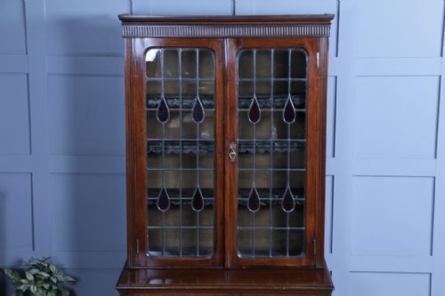 ANTIQUE LATE VICTORIAN 19TH CENTURY ARTS CRAFTS WALNUT GLAZED BOOKCASE CABINET C1890 - ADDITIONAL PHOTO 7