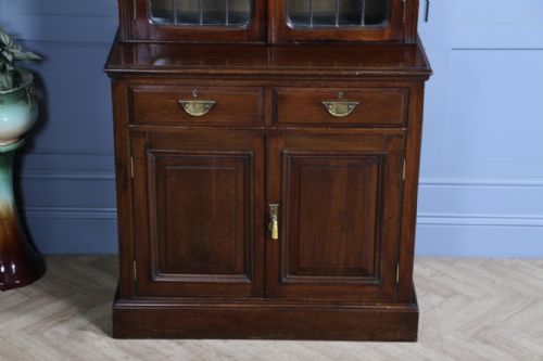 ANTIQUE LATE VICTORIAN 19TH CENTURY ARTS CRAFTS WALNUT GLAZED BOOKCASE CABINET C1890 - ADDITIONAL PHOTO 9