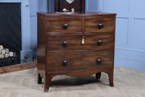 fig 1. Antique Georgian Small Bow Front Mahogany Chest Bank of 4 Locking Drawers C1820