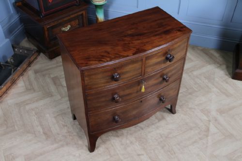 fig 2. Antique Georgian Small Bow Front Mahogany Chest Bank of 4 Locking Drawers C1820