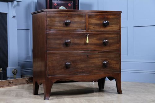 fig 3. Antique Georgian Small Bow Front Mahogany Chest Bank of 4 Locking Drawers C1820