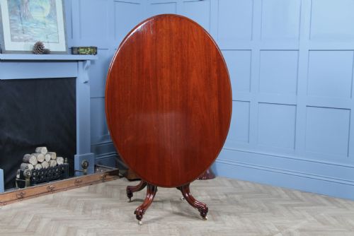 ANTIQUE VICTORIAN MAHOGANY TILT TOP OVAL CARVED BREAKFAST DINING TABLE RESTORED - ADDITIONAL PHOTO 5