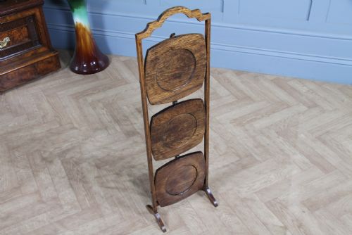 ANTIQUE EDWARDIAN SOLID OAK 3 TIER FOLDING CAKE STAND STAND VINTAGE C1920 - ADDITIONAL PHOTO 3