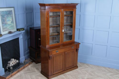 fig 3. Antique Late Victorian 19th Century Solid Walnut Glazed Bookcase Cabinet C1880