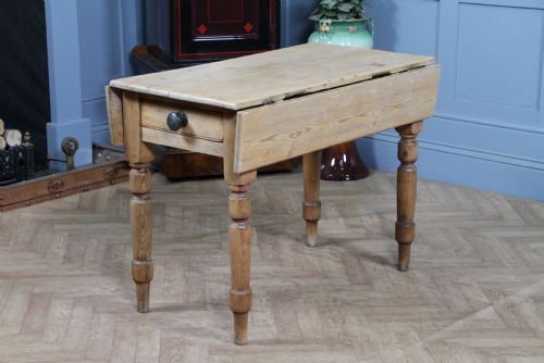 Original Antique Victorian Pine Scrub Top Drop Leaf Pembroke Table with Drawer
