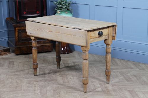 fig 1. Original Antique Victorian Pine Scrub Top Drop Leaf Pembroke Table With Drawer