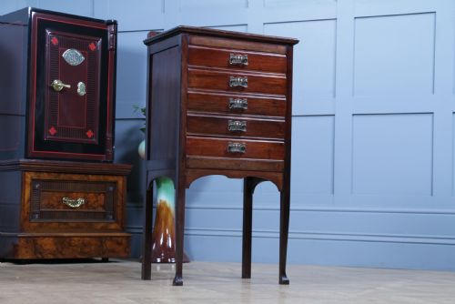 EDWARDIAN ART NOUVEAU MAHOGANY MUSIC SHEET CABINET CHEST OF 5 DROP FRONT DRAWERS - ADDITIONAL PHOTO 1