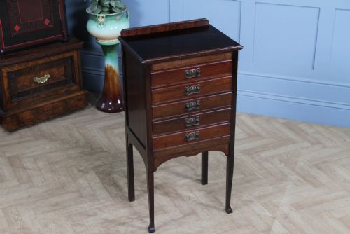 EDWARDIAN ART NOUVEAU MAHOGANY MUSIC SHEET CABINET CHEST OF 5 DROP FRONT DRAWERS - ADDITIONAL PHOTO 3
