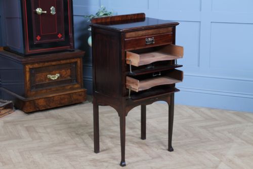 EDWARDIAN ART NOUVEAU MAHOGANY MUSIC SHEET CABINET CHEST OF 5 DROP FRONT DRAWERS - ADDITIONAL PHOTO 4