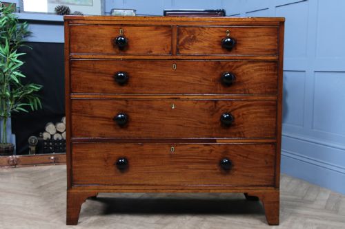 fig 1. Original Antique Georgian Figured Mahogany Chest Bank of 5 Drawers Restored C1820