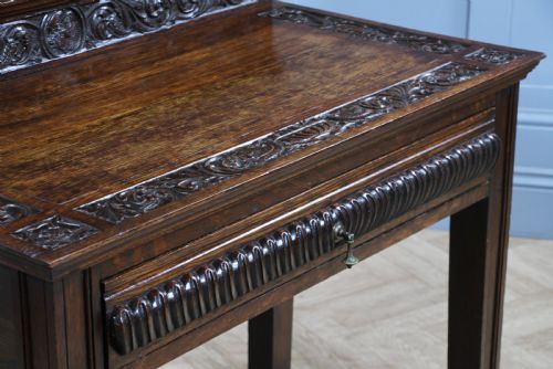 ANTIQUE FLEMISH CARVED OAK BUFFET TABLE GREEN MAN GOTHIC REVIVAL SIDE DESK 1900 - ADDITIONAL PHOTO 2