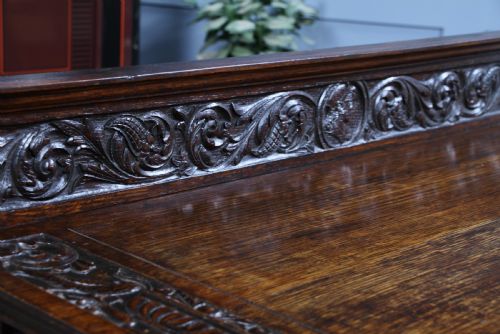 ANTIQUE FLEMISH CARVED OAK BUFFET TABLE GREEN MAN GOTHIC REVIVAL SIDE DESK 1900 - ADDITIONAL PHOTO 7