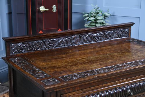 ANTIQUE FLEMISH CARVED OAK BUFFET TABLE GREEN MAN GOTHIC REVIVAL SIDE DESK 1900 - ADDITIONAL PHOTO 8