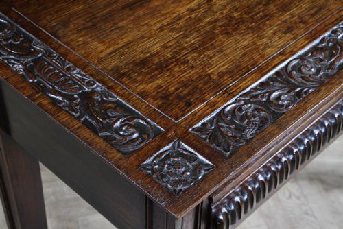 ANTIQUE FLEMISH CARVED OAK BUFFET TABLE GREEN MAN GOTHIC REVIVAL SIDE DESK 1900 - ADDITIONAL PHOTO 10