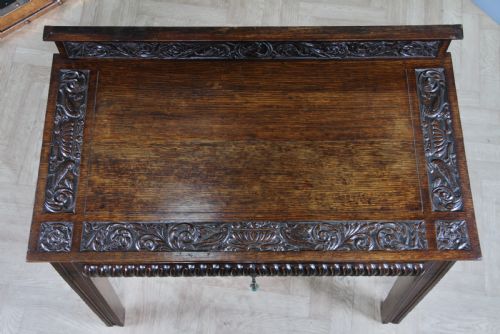 ANTIQUE FLEMISH CARVED OAK BUFFET TABLE GREEN MAN GOTHIC REVIVAL SIDE DESK 1900 - ADDITIONAL PHOTO 11