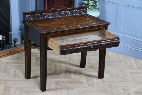 ANTIQUE FLEMISH CARVED OAK BUFFET TABLE GREEN MAN GOTHIC REVIVAL SIDE DESK 1900 - ADDITIONAL PHOTO 13