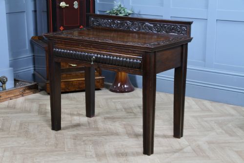 ANTIQUE FLEMISH CARVED OAK BUFFET TABLE GREEN MAN GOTHIC REVIVAL SIDE DESK 1900 - ADDITIONAL PHOTO 17