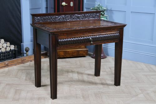 ANTIQUE FLEMISH CARVED OAK BUFFET TABLE GREEN MAN GOTHIC REVIVAL SIDE DESK 1900 - ADDITIONAL PHOTO 19