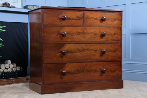 OUTSTANDING ORIGINAL ANTIQUE VICTORIAN FLAME GRAIN MAHOGANY CHEST OF 5 DRAWERS - ADDITIONAL PHOTO 7