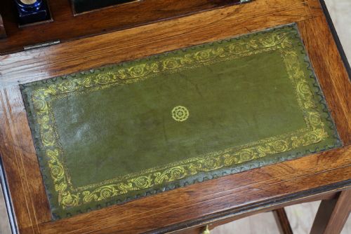 ANTIQUE SMALL ROSEWOOD WRITING DESK INLAID LADIES 'BONHEUR DU JOUR' LOCKABLE C1890 - ADDITIONAL PHOTO 4