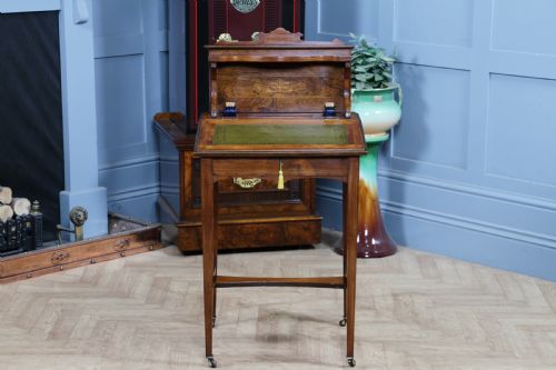 ANTIQUE SMALL ROSEWOOD WRITING DESK INLAID LADIES 'BONHEUR DU JOUR' LOCKABLE C1890 - ADDITIONAL PHOTO 7