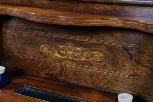 ANTIQUE SMALL ROSEWOOD WRITING DESK INLAID LADIES 'BONHEUR DU JOUR' LOCKABLE C1890 - ADDITIONAL PHOTO 9