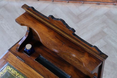ANTIQUE SMALL ROSEWOOD WRITING DESK INLAID LADIES 'BONHEUR DU JOUR' LOCKABLE C1890 - ADDITIONAL PHOTO 13