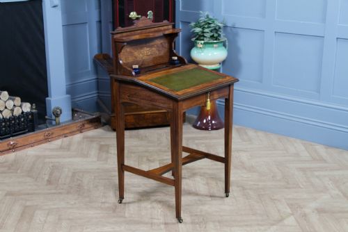 ANTIQUE SMALL ROSEWOOD WRITING DESK INLAID LADIES 'BONHEUR DU JOUR' LOCKABLE C1890 - ADDITIONAL PHOTO 19