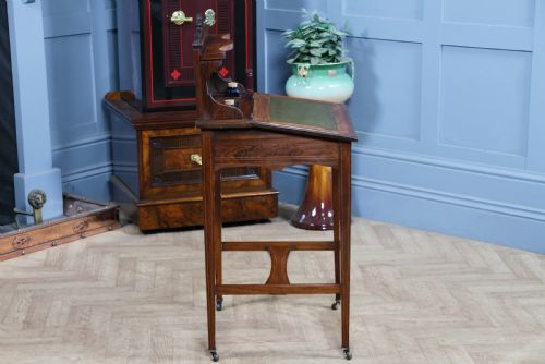 ANTIQUE SMALL ROSEWOOD WRITING DESK INLAID LADIES 'BONHEUR DU JOUR' LOCKABLE C1890 - ADDITIONAL PHOTO 20